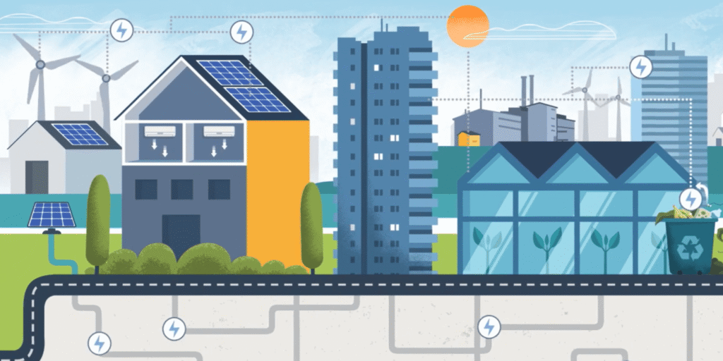 Image showing multiple Energy Systems working together to reduce waste and use its energy to power cities